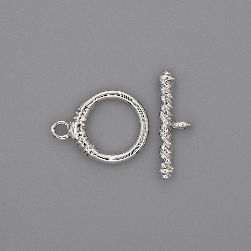 Toggle clasp finding, diameter 23x3.5mm+- circle, diameter 14mm+-, hole diameter 10mm+- silver-coloured metal
