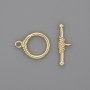Toggle Clasp Finding, ring diameter 23x3.5mm+/-, diameter 14mm+/-, hole diameter 10mm+/- gold-coloured metal