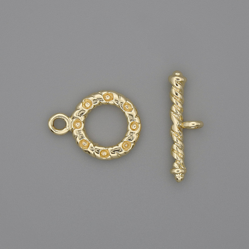 Toggle Clasp Finding, Bar 21x3.5mm+-, Ring Diameter 13mm+-, Hole Diameter 8mm+- Gold-Coloured Metal