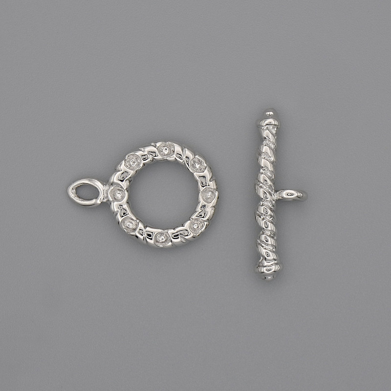 Toggle Clasp Finding, Bar 21x3.5mm+-, Ring Diameter 13mm+-, Hole Diameter 8mm+- Silver-Coloured Metal