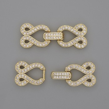 2-Strand Clasp Finding with White Rhinestones, Diameter 30x12mm+- Gold-Coloured Metal