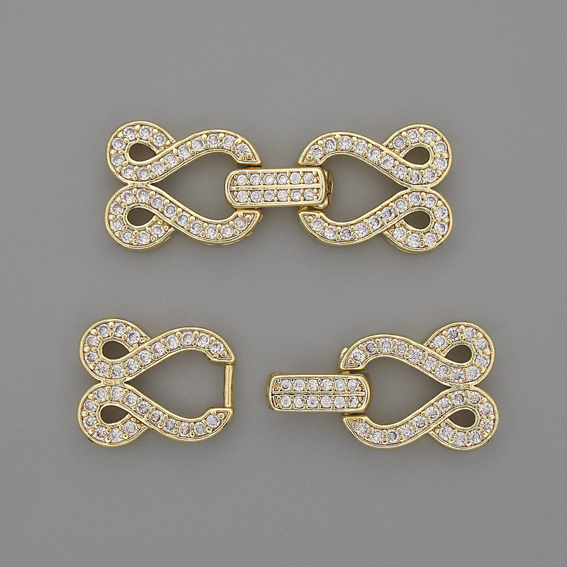 2-Strand Clasp Finding with White Rhinestones, Diameter 30x12mm+- Gold-Coloured Metal