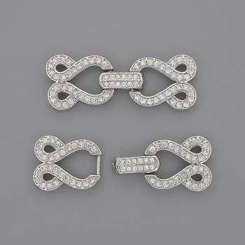 2-Strand Clasp Finding with White Rhinestones, Diameter 30x12mm+- Silver-Coloured Metal