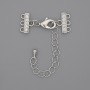 Clasp for Bracelets and Beads on 3 Strands with Rhinestones and Extension Chain, Silver-Coloured Metal, Diameter 7x12mm+/-, Length 3cm+