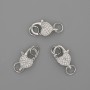 Clasp Finding, Lobster Clasp 15x10mm+/-, White Rhinestones, Silver-Coloured Metal