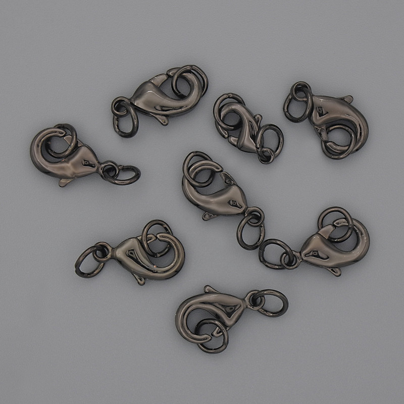 Clasp Finding, Lobster Clasp 12x6mm+/-, Black-Coloured Metal