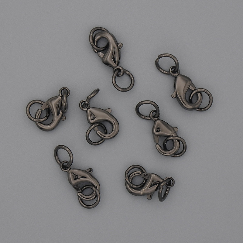 Clasp Finding, Lobster Clasp 10x5mm+/-, Black-Coloured Metal