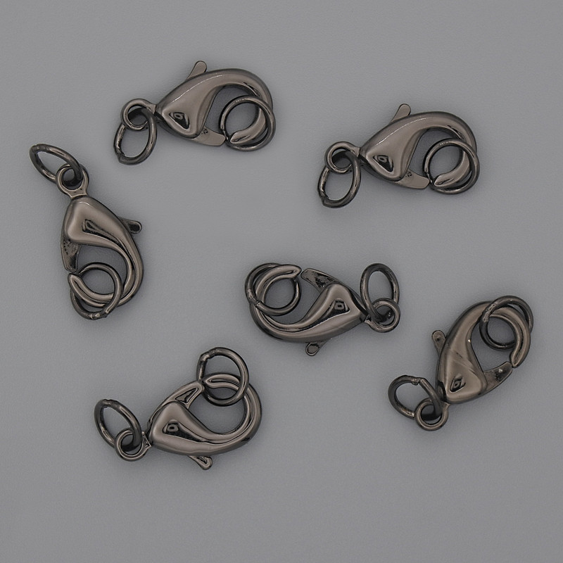 Clasp Finding, Lobster Clasp 15x9mm+/-, Black-Coloured Metal