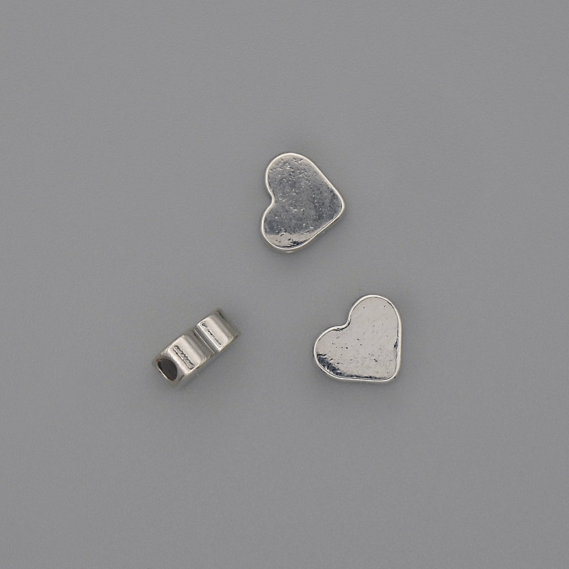 Bead Spacer Finding Heart, Silver Metal Colour, Diameter 7x7.5mm+/-, Hole 2mm+