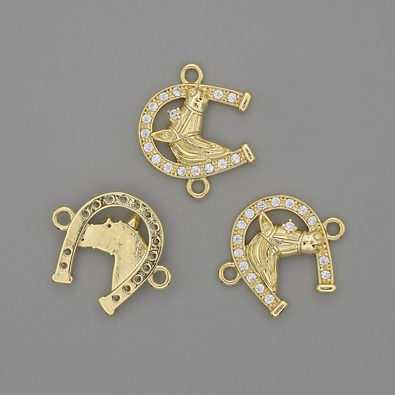 Horseshoe Connector with White Crystals Gold-Tone Metal 14×17mm+