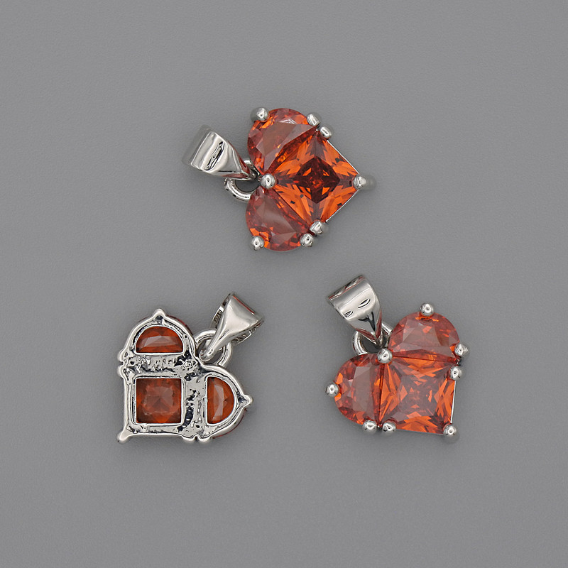 Pendant Heart with red crystals 12×12mm+-, length 17mm+- silver-tone metal