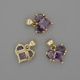 Pendant Heart with Purple Crystals 12×12mm±, length 17mm±, gold-tone metal
