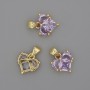 Pendant Heart with light purple crystals 12×12mm±, length 17mm± golden metal