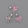 Pendant Heart with Pink Crystal 12x12mm±, length 17mm±, silver-tone metal