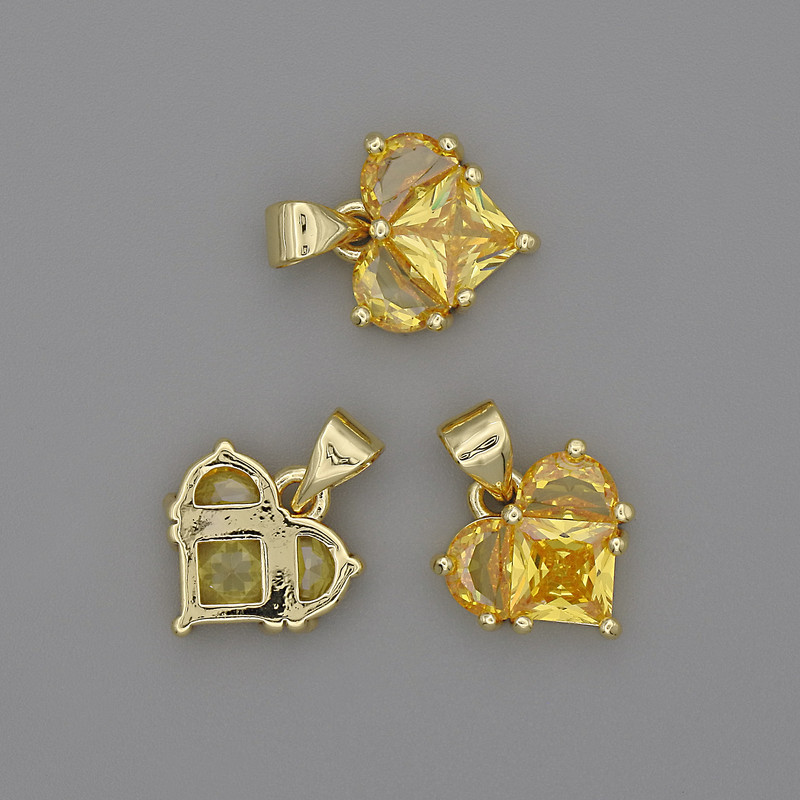 Pendant Heart with Yellow Crystals 12×12mm±, length 17mm± Gold-tone metal