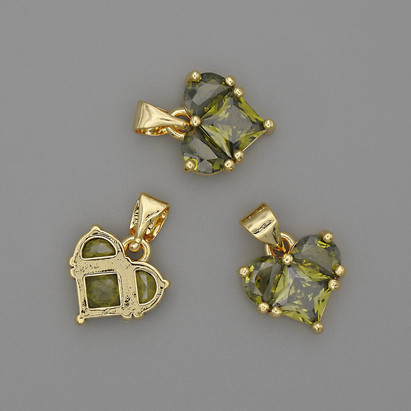 Heart Pendant Green Crystals 12x12mm+/-, Length 17mm+/- Gold-Toned Metal