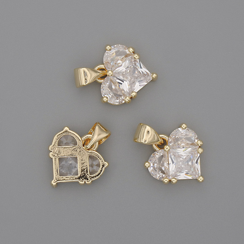 Heart Pendant White Crystals 12x12mm+-, length 17mm+- gold-tone metal