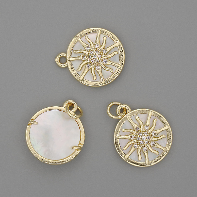 Mother-of-Pearl Sun Pendant 15mm+-, length 20mm+- gold-tone metal