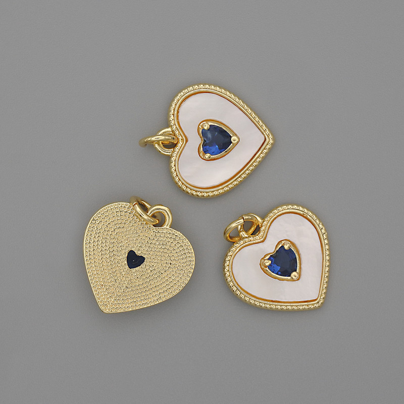 Mother-of-Pearl Heart Pendant 15x15mm+- Blue Crystal, Length 18mm+- Gold-Tone Metal