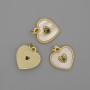 Mother-of-Pearl Heart Pendant 15x15mm+- Green Crystal, Length 18mm+- Gold-Tone Metal