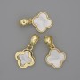 Mother-of-Pearl Clover Pendant 14x14mm+-, Length 24mm+- Gold-Tone Metal