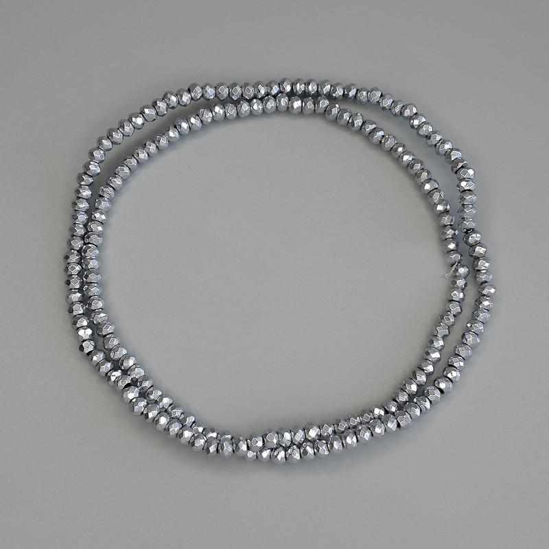 Beads Hematite Silver-Colour Faceted Rondelle 3x2mm+- on Fishing Line, Length 40cm+