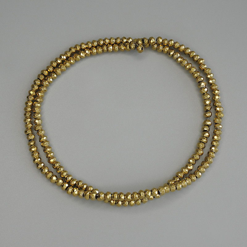 Hematite Beads Gold Colour Faceted Rondelle 3x2mm+/- on Fishing Line, Length 40cm+