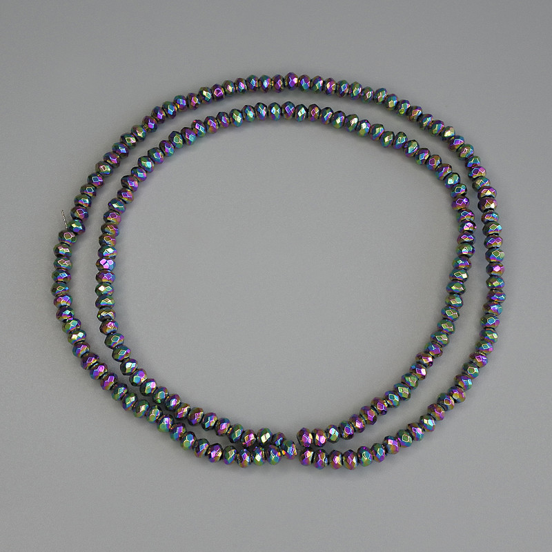 Hematite Beads Rainbow Colour Faceted Rondelle 3x2mm+/- on Fishing Line, Length 40cm+