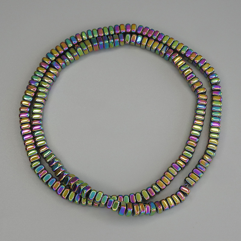 Hematite Beads Rainbow Colour Square Rondelle 4x2mm+/- on Fishing Line, Length 40cm+
