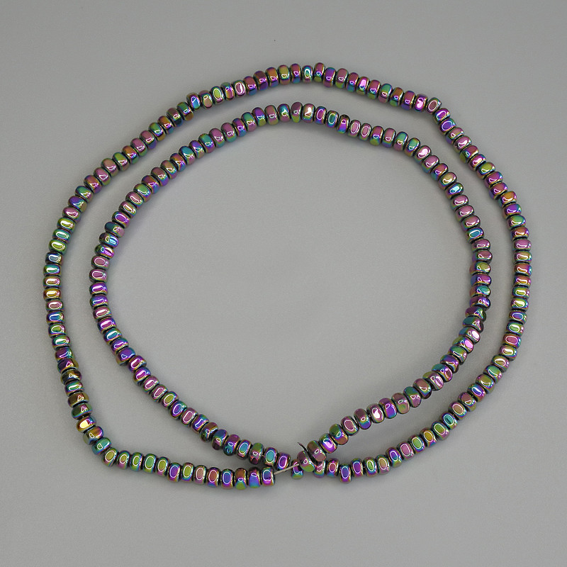 Hematite Beads Rainbow Colour Square Rondelle 3x2mm+/- on Fishing Line, Length 40cm+