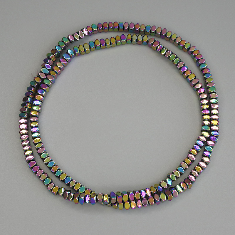 Rainbow Hematite Faceted Rainbow Beads, Square Rondelle 3x2mm+- on Fishing Line, 40cm+ Length