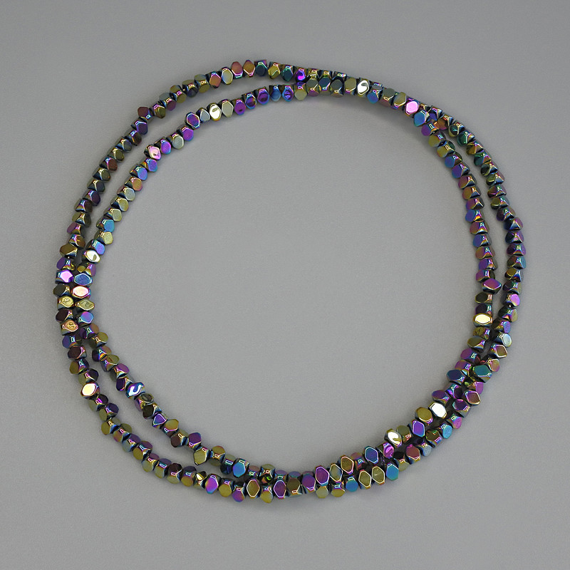 Rainbow Hematite Beads Faceted Triangular Rondelle 3x2mm+- on Thread, 40cm+ Length