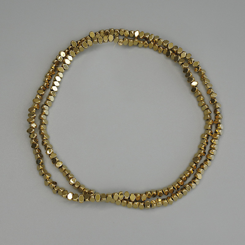 Hematite Beads Gold-Coloured Faceted Triangular Rondelle 3x2mm ± on a Thread, length 40cm+
