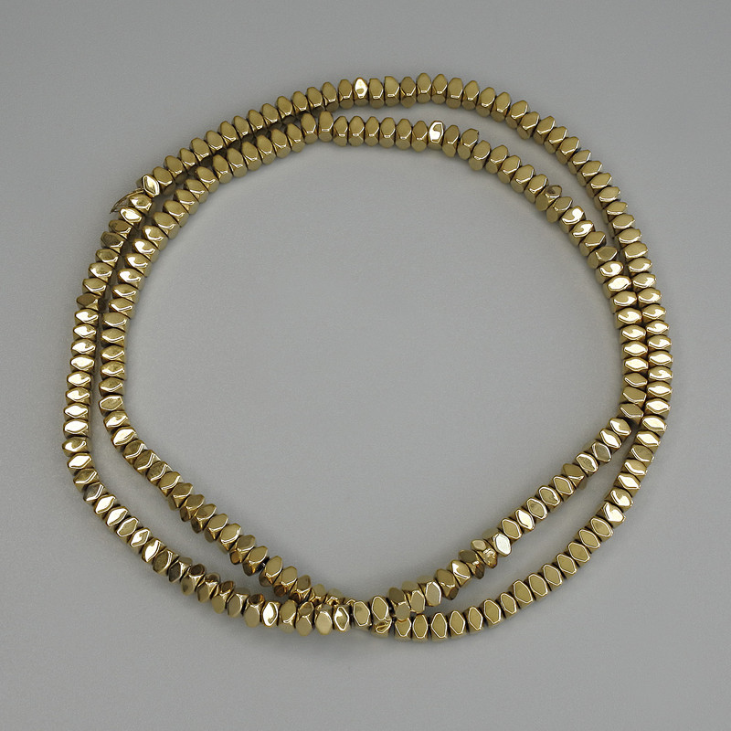 Hematite Beads Gold-Coloured Faceted 3x2mm Square Rondelle on Thread, 40cm+