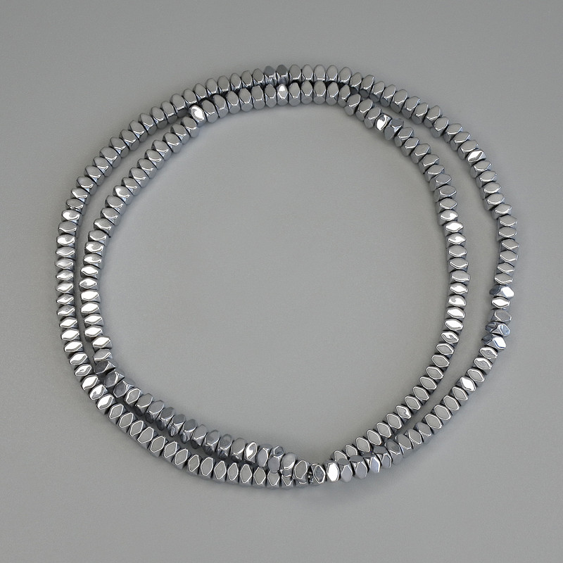 Hematite Beads Silver Colour Faceted Square Rondelle 3x2mm+- on thread, length 40cm+