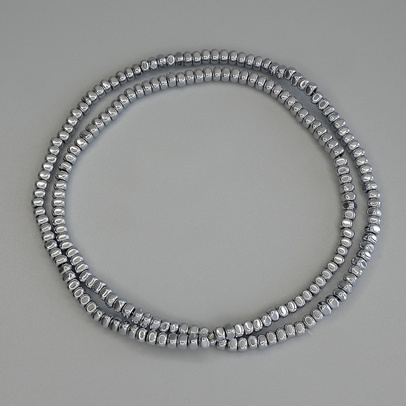 Hematite Beads Silver Colour Square Rondelle 3x2mm+- on Thread, length 40cm+