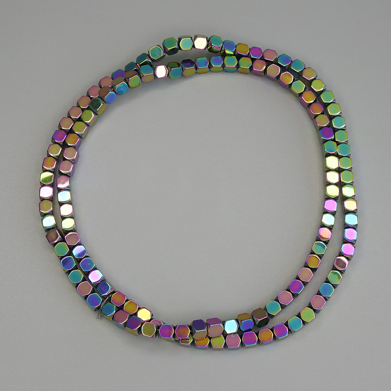 Rainbow Hematite Cubic Beads 3x3mm on thread, 40cm length
