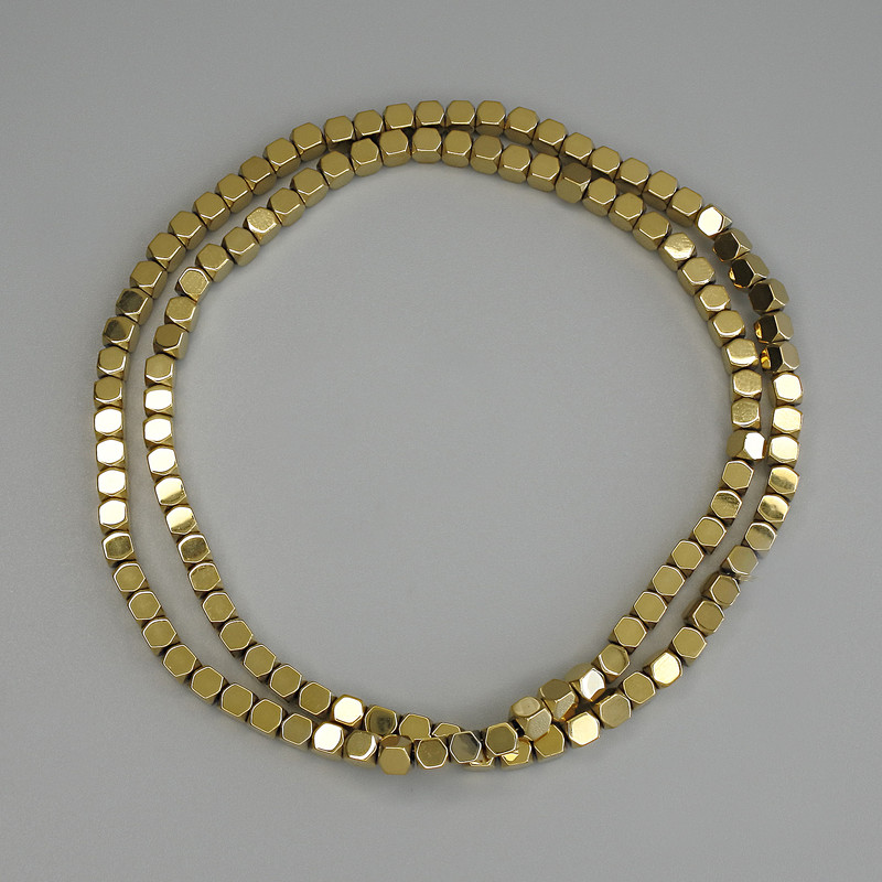 Hematite Beads Gold Colour 4x4mm Faceted on Thread 40cm+