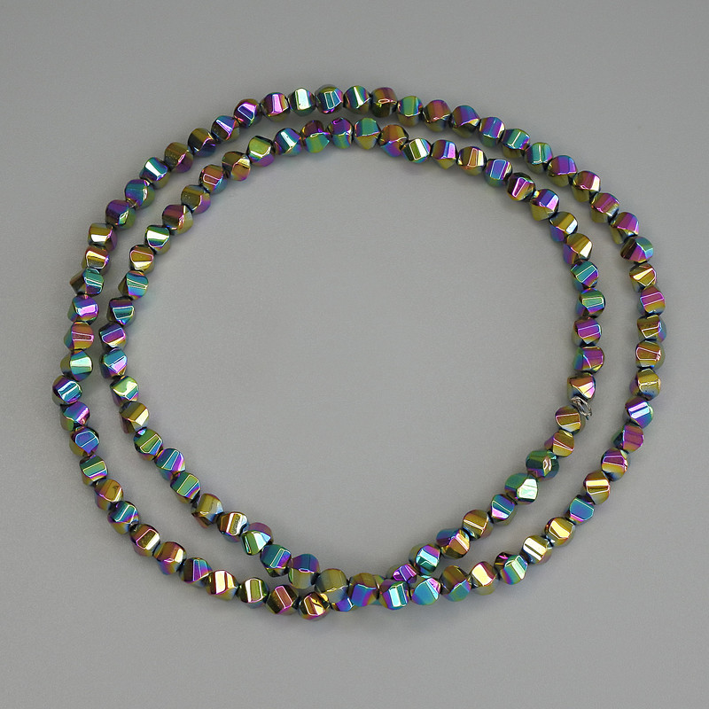 Hematite Beads Rainbow Colour Diamond-shaped 4x4mm+- on a thread, length 40cm+