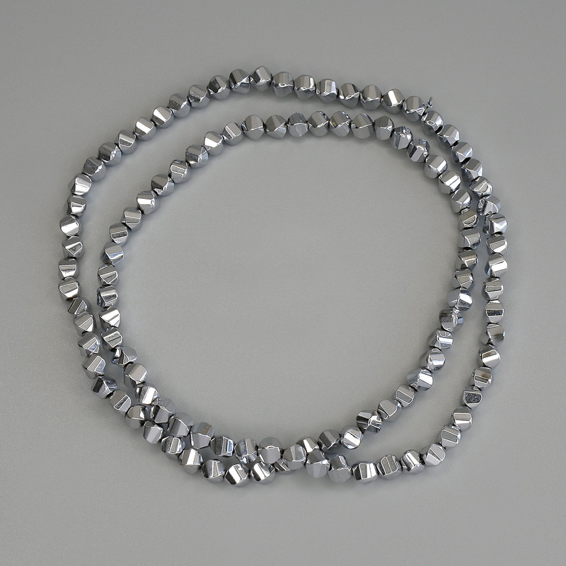 Hematite Beads Silver Colour Rhombus 4x4mm+/-, on Nylon Thread, Length 40cm+