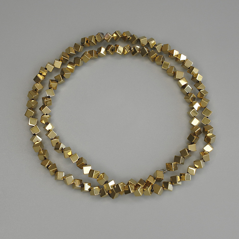 Hematite Beads Gold Colour Cube with Cross-Drilled Hole 3x3mm+/-, on Nylon Thread, Length 38cm+