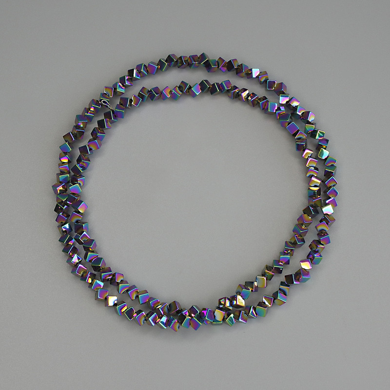 Hematite Beads Rainbow Colour Cube with Cross-Drilled Hole 2x2mm+/-, on Nylon Thread, Length 38cm+