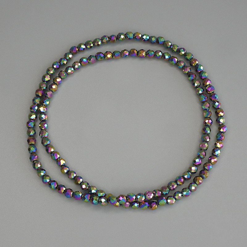 Hematite Beads Rainbow Colour Faceted Round Bead 3mm+/-, on Nylon Thread, Length 38cm+