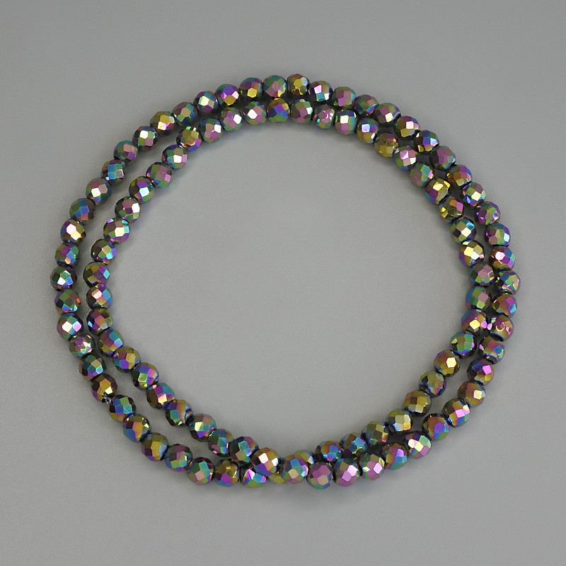 Hematite Beads Rainbow Colour Faceted Round Bead 4mm+/-, on Nylon Thread, Length 38cm+