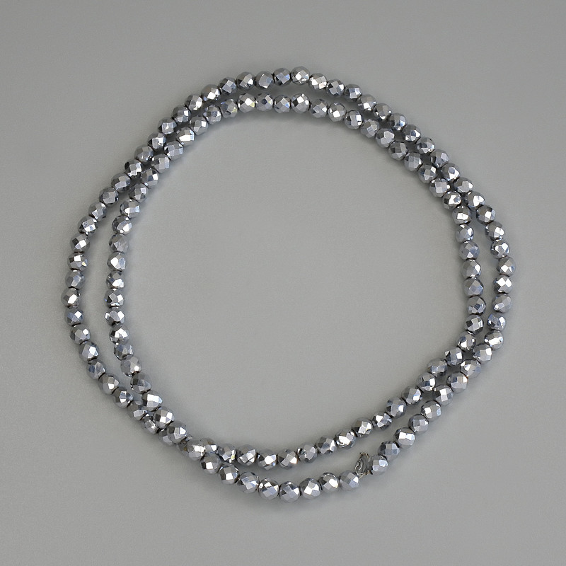 Hematite Beads Silver Colour Faceted Round Bead 3mm+/-, on Nylon Thread, Length 38cm+