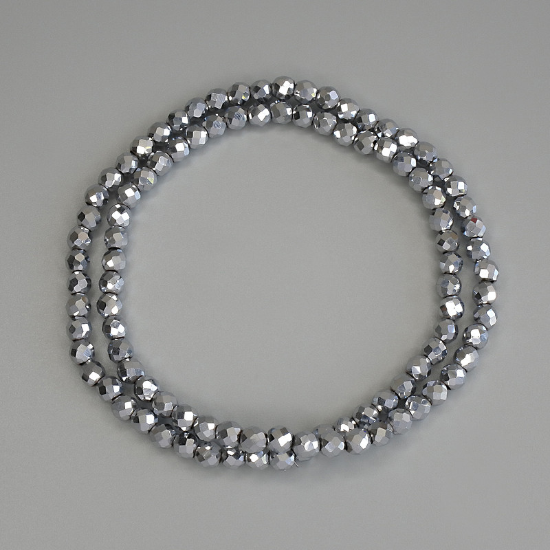 Hematite Beads Silver Colour Faceted Round 4mm+/- on Fishing Line, Length 38cm+