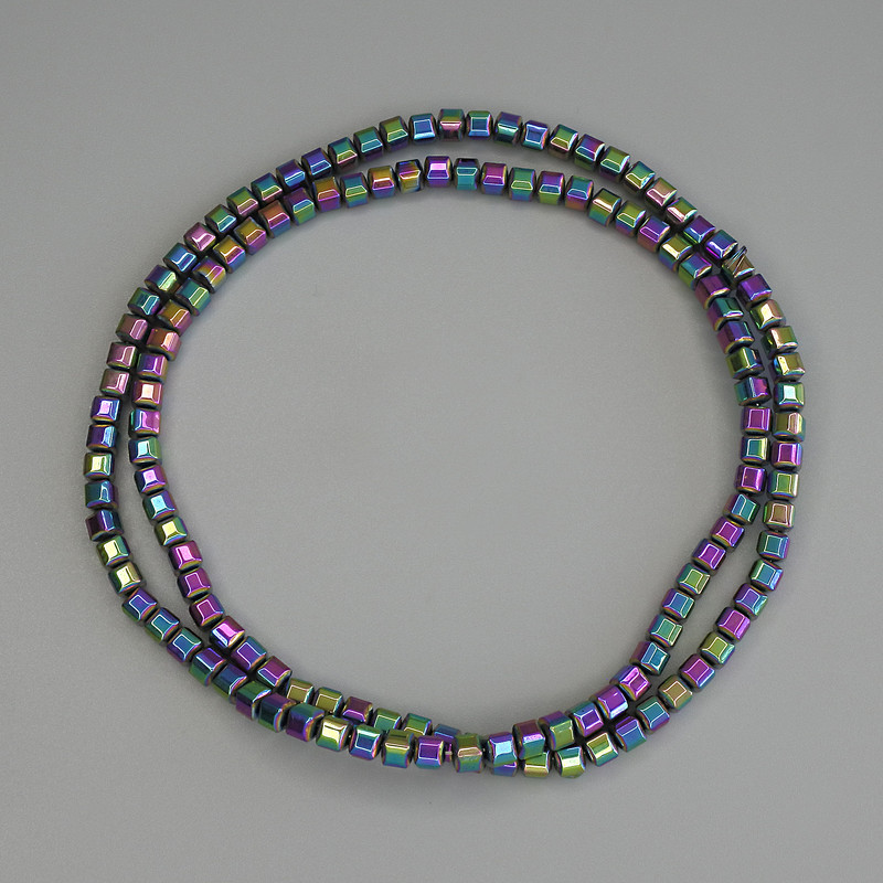 Hematite Beads Rainbow Colour Cube 3x3mm+/- on Fishing Line, Length 40cm+