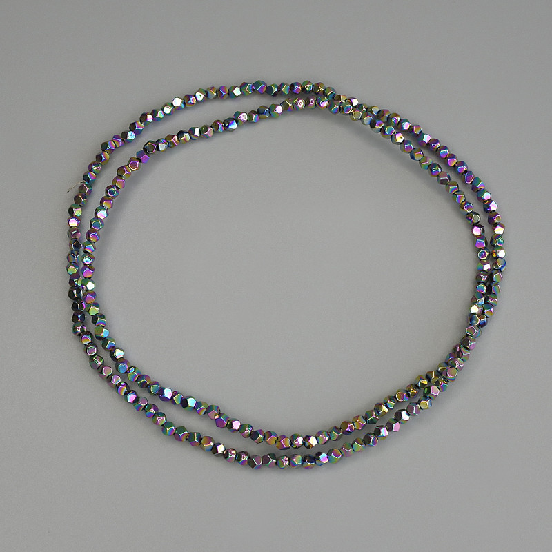 Hematite Beads Rainbow Colour Polygon Cut, Diameter 2x2mm+/- on Fishing Line, Length 40cm+
