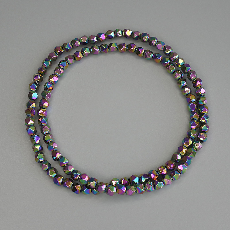 Hematite Beads Rainbow Colour Polygon Cut, Diameter 3.5x3.5mm+/- on Fishing Line, Length 40cm+