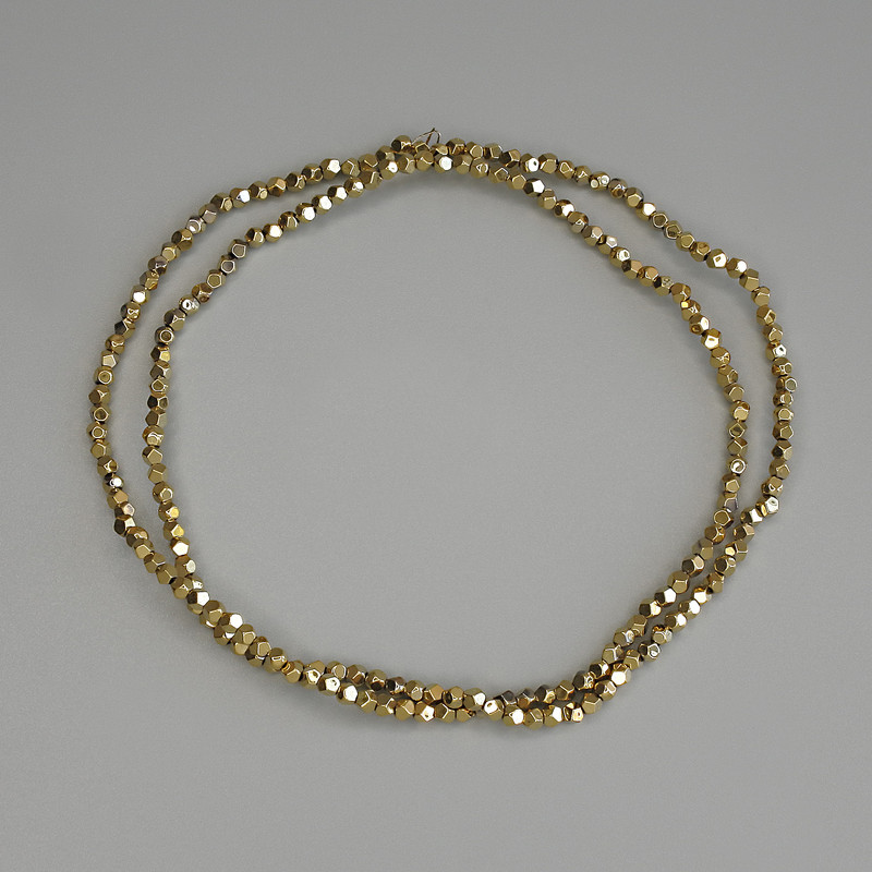 Hematite Beads Gold Colour Polygon Cut, Diameter 2x2mm+/- on Fishing Line, Length 40cm+